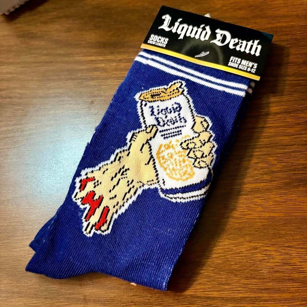 Liquid Death Crew Socks Size 6-12 Blue Hand Graphic